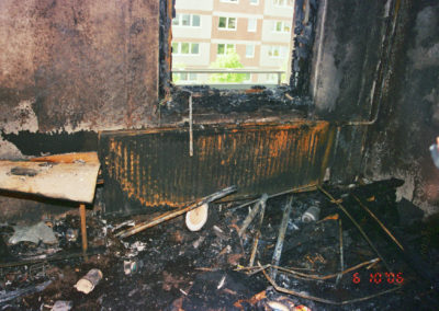 Verbranntes Wohnzimmer durch defekten Kabelanschluss bzw. durch Überlastung